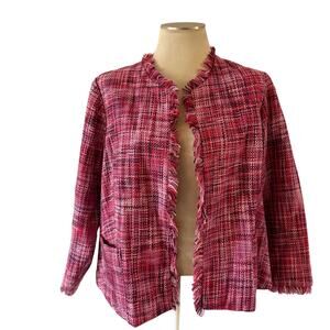 Dialogue Pink Tweed Fringe Jacket Plus Size Jacket Preppy Work Office Career